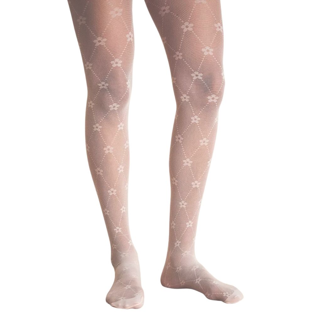 FREE PEOPLE Boho Blush Pink Sheer Daisy Logo Tights - Women's OS